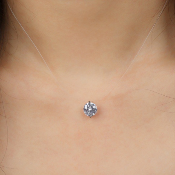 Round Simulated Diamond Invisible Choker Necklace - Picture 10 of 10